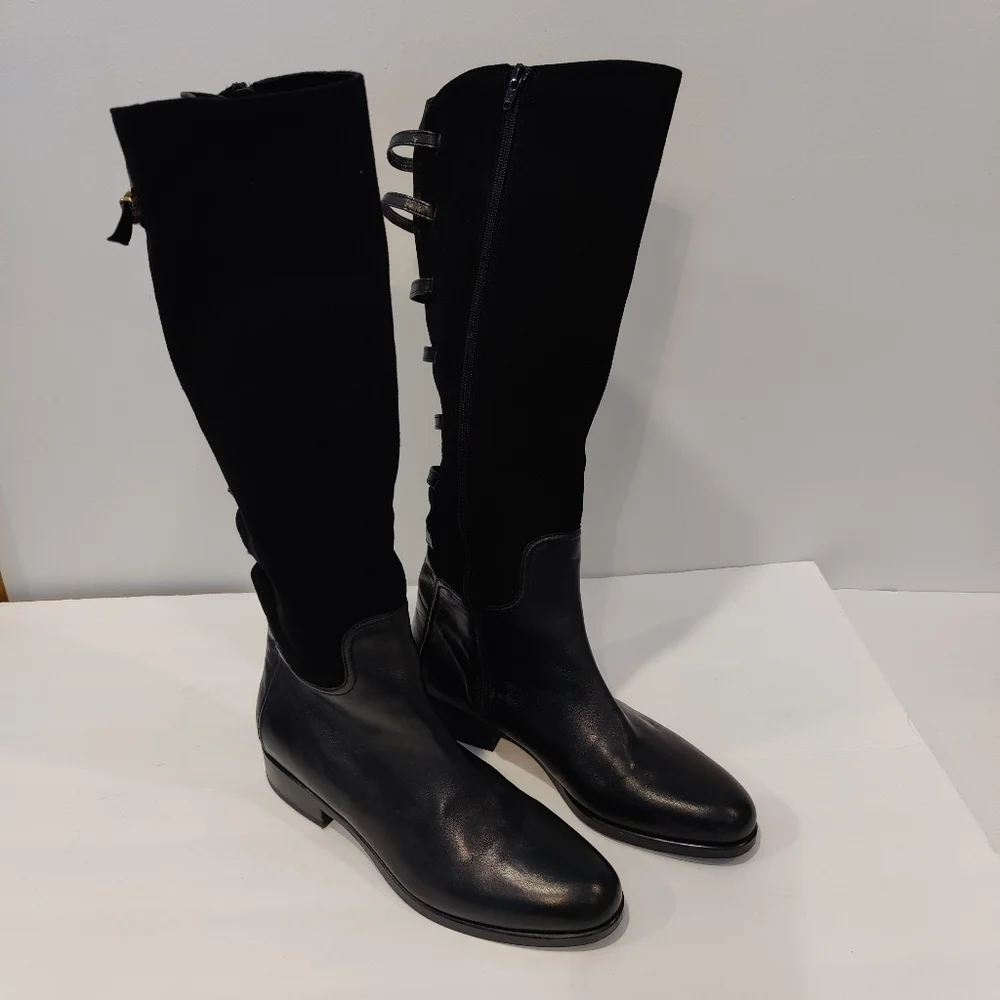 Heyraud Knee High Black Leather Boots